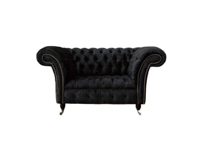 Chesterfield Armchair Design Upholstery Couch Black Textile Fabric Lounge