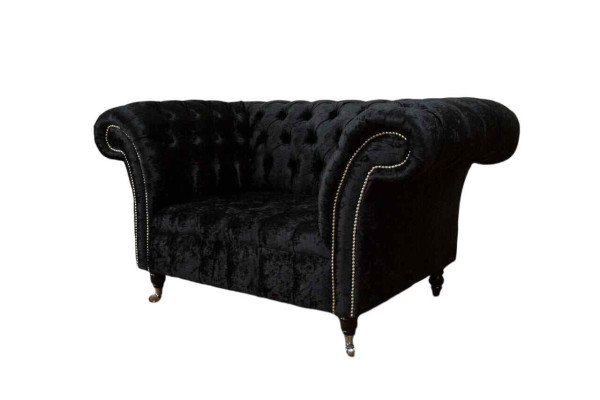 Chesterfield Armchair Design Upholstery Couch Black Textile Fabric Lounge