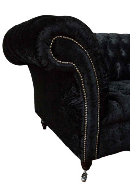 Chesterfield Armchair Design Upholstery Couch Black Textile Fabric Lounge