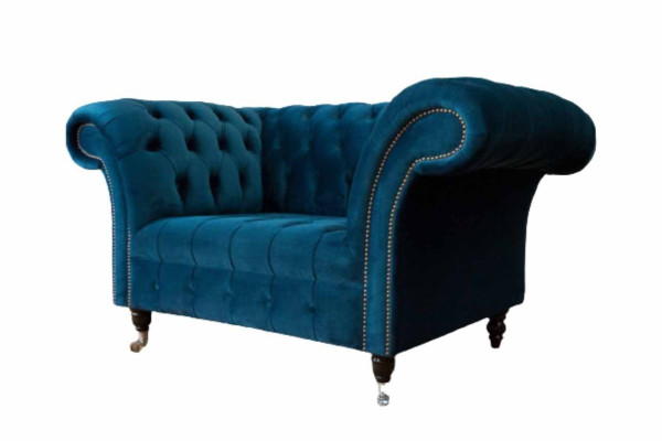 Chesterfield Armchair Design Upholstery Sofa Couch Blue Textile Furniture