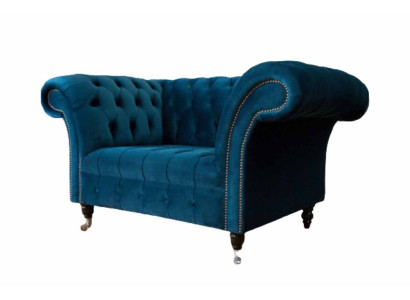 Chesterfield Armchair Design Upholstery Sofa Couch Blue Textile Furniture