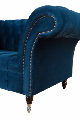 Chesterfield Armchair Design Upholstery Sofa Couch Blue Textile Furniture