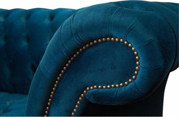 Chesterfield Armchair Design Upholstery Sofa Couch Blue Textile Furniture