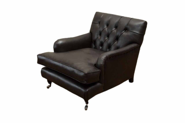 Designer Armchair 1 Seater Brown Leather Textile Luxury Sofa Chesterfield