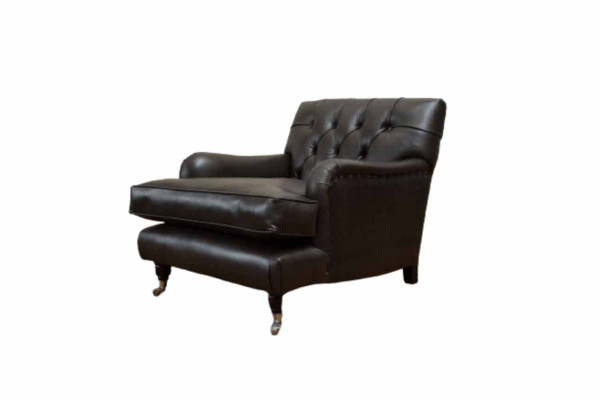 Designer Armchair 1 Seater Brown Leather Textile Luxury Sofa Chesterfield