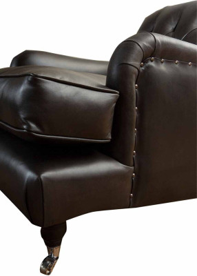 Designer Armchair 1 Seater Brown Leather Textile Luxury Sofa Chesterfield