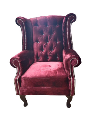Wing Chair Chesterfield Armchair Velvet Red Couch 1 Seater Modern