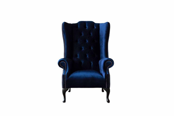 Wing Chair Chesterfield Sofa Couch Upholstery 1 Seater Armchair Textile Blue