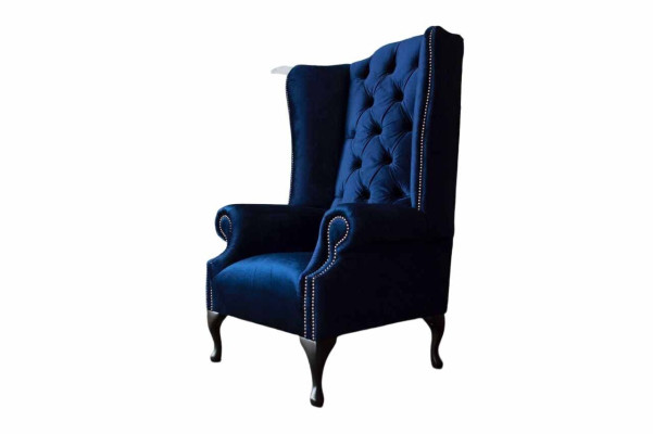 Wing Chair Chesterfield Sofa Couch Upholstery 1 Seater Armchair Textile Blue