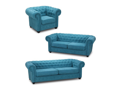 Chesterfield Sofa set Couch Upholstery Furniture Set Suite 3+2+1 Turquoise