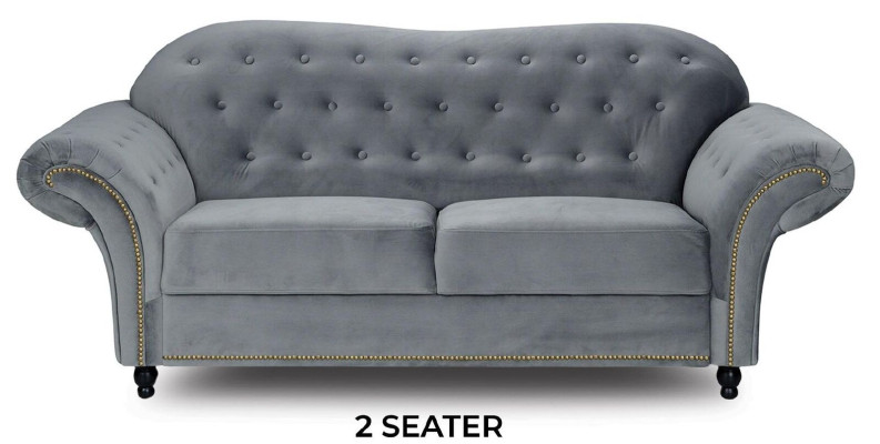 Two-seater Gray Chesterfield Couch Upholstery Furniture Fabric Couches Sofas Textile