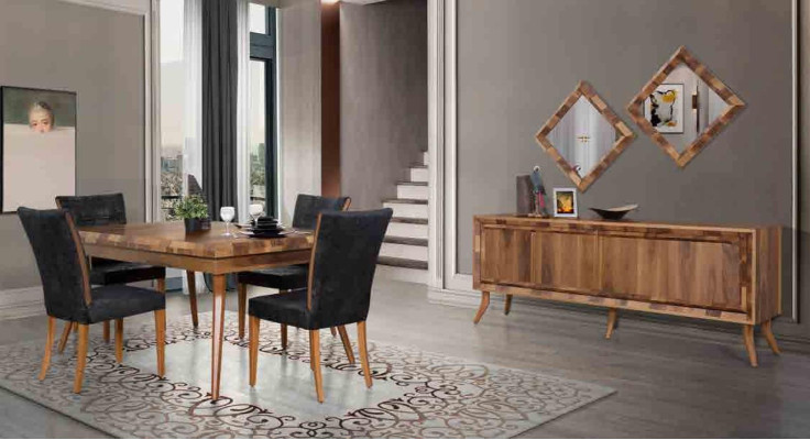 Dining room Set Dining table 4 Chairs Sideboard Tables Wood Design Group Suite 6pcs