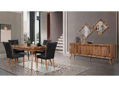 Dining room Set Dining table 4 Chairs Sideboard Tables Wood Design Group Suite 6pcs