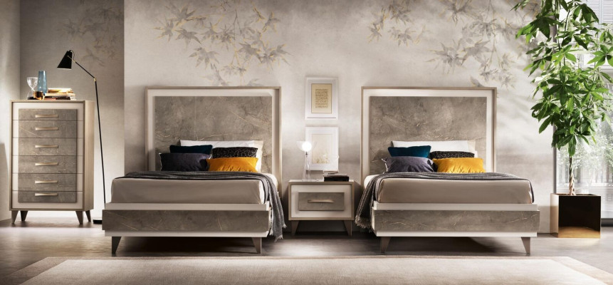 Set Hotel 2x Beds Bedside table Design Bedroom 3pcs. Furniture arredoclassic