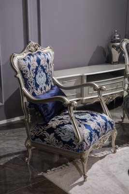 Luxury Single Seater Armchair Upholstery Furniture Blue Floral Pattern Sofa Lounge Baroque