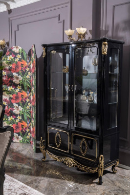 Furniture Glass Cabinet Luxury Display Case Wood Showcases Cabinets Shelves Black
