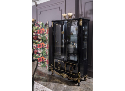 Furniture Glass Cabinet Luxury Display Case Wood Showcases Cabinets Shelves Black