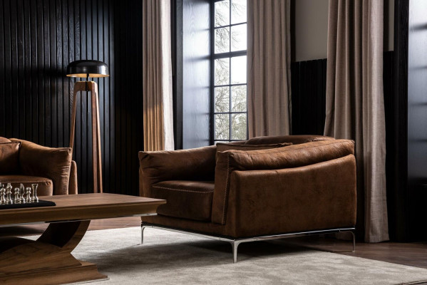 Armchair in Brown Modern Style Medium Padded Luxurious Comfortable Single Seater