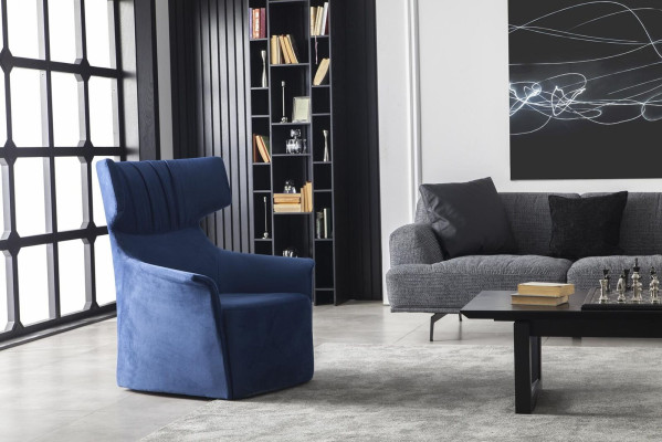 Armchair in Blue Single Seater Modern Style Medium Soft Luxurious Upholstery Furniture