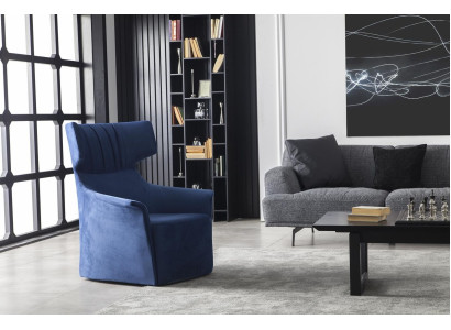 Armchair in Blue Single Seater Modern Style Medium Soft Luxurious Upholstery Furniture