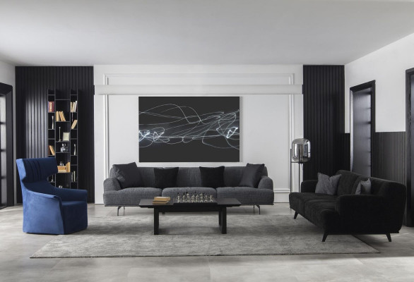 Armchair in Blue Single Seater Modern Style Medium Soft Luxurious Upholstery Furniture
