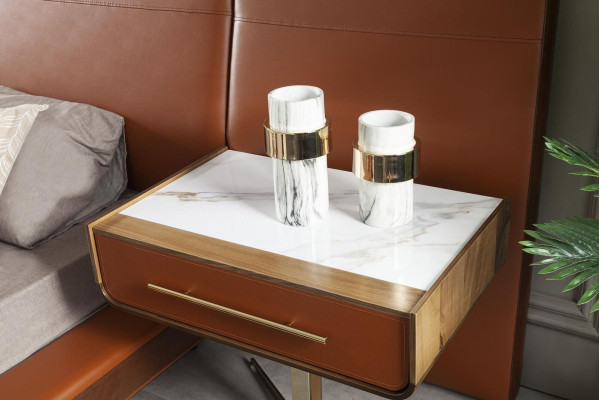 Bedside table practical with storage in brown in a modern style