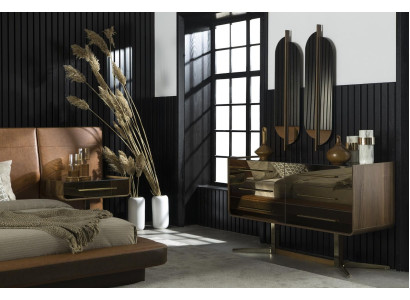 Mirror Luxury Wall Mount Modern Style Brown Frame 104x31cm