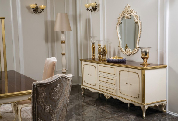 Design Dining room Set 8pcs Dining table Chair Chest of drawers Display case Mirror Tables Wood