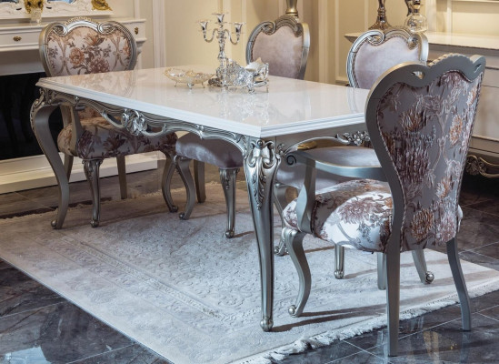 Dining room set 7 pieces. Dining table 4x Chairs Chest of drawers Mirror Group Suite White new