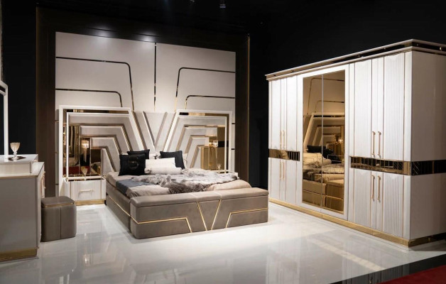 Bedroom Set Bed 2xNight Tables Wardrobe 7-piece Design Luxury new
