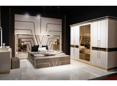 Bedroom Set Bed 2xNight Tables Wardrobe 7-piece Design Luxury new