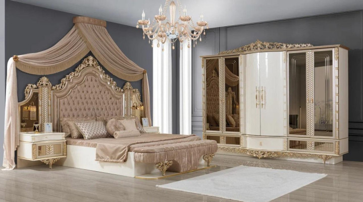 Bedroom Set Bed 2x Bedside tables Wardrobe Luxury new 4-piece