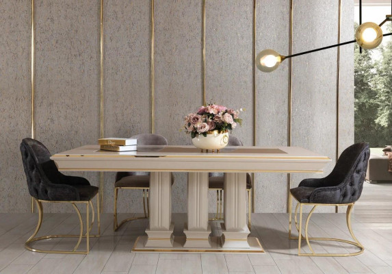 Set Group Table 6x Chairs Sideboard-with Mirror Wood Dining room Design