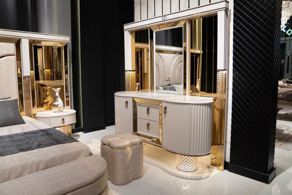 Bedroom Set Luxury Dressing table with Mirror Stool Design new 2-piece