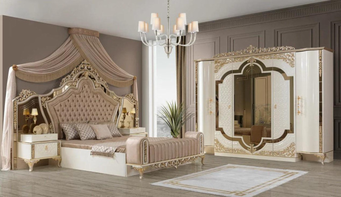 Bedroom Set Bed 2x Bedside tables Design Luxus new 5tlg White