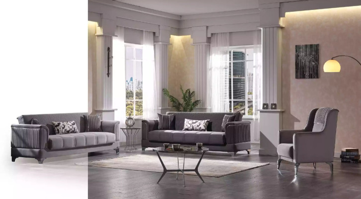 Gray Upholstery Sofa set Textile Couches 3+3+1 Armchair Design 3pcs new