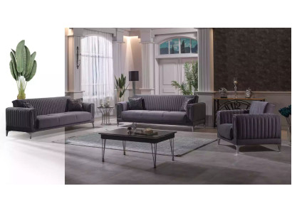 Modern Gray Couch Set 3+3+1 Seater Velvet Armchair Living room Furniture
