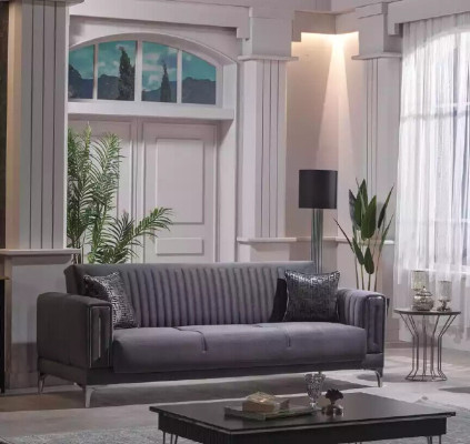 Modern Gray Couch Set 3+3+1 Seater Velvet Armchair Living room Furniture
