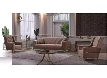 Beige Upholstery sofa set Designer 3+1+1 Seater Couches Armchair 3-piece set