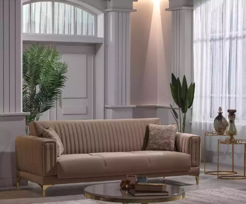 Beige Upholstery sofa set Designer 3+1+1 Seater Couches Armchair 3-piece set