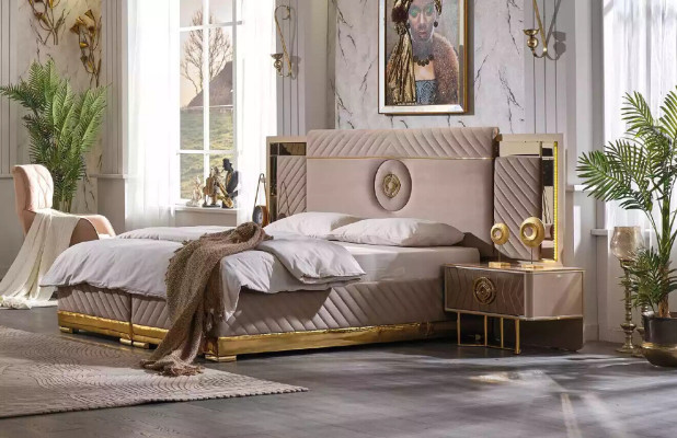 Luxury Bed 2x Bedside tables Set Beds new Double bed Bedroom -Set 3pcs