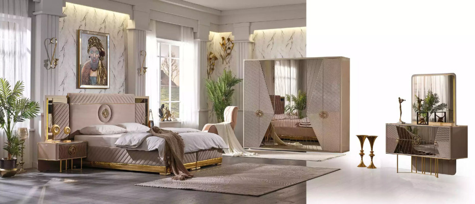 Luxury Bed 2x Bedside tables Set Beds new Double bed Bedroom -Set 3pcs