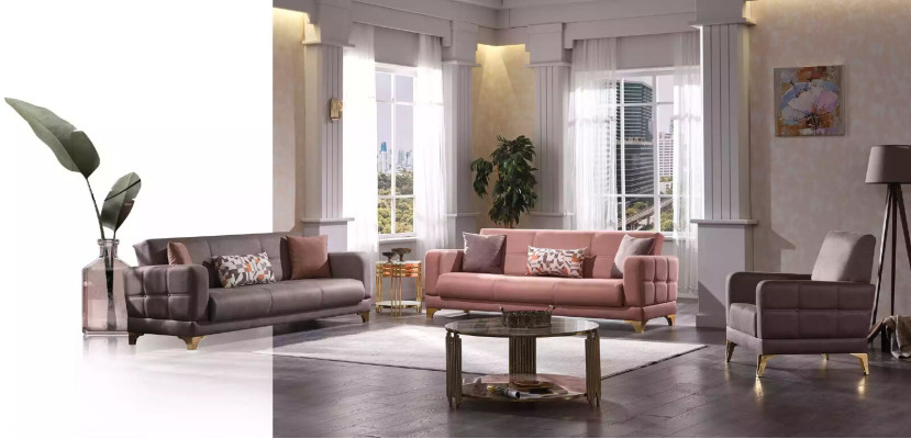 Designer Sofa Pink 3-Seater Designer Living room Couch Textile Furniture Couches