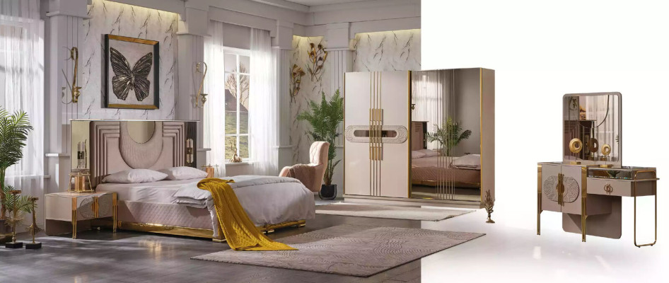 Beige Dressing table Wood Console table Bedroom Furniture Dressing table