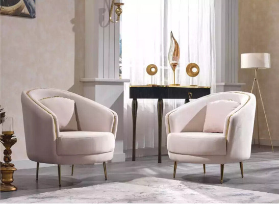 Modern armchair living room single seater designer lounge color beige wood