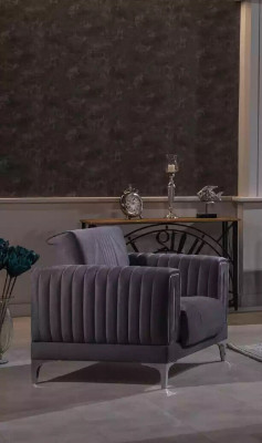 Gray Armchair Upholstery Single Seater Living room Furniture Wooden Frame Textile