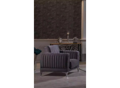 Gray Armchair Upholstery Single Seater Living room Furniture Wooden Frame Textile