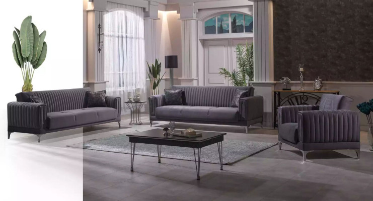 Gray Armchair Upholstery Single Seater Living room Furniture Wooden Frame Textile