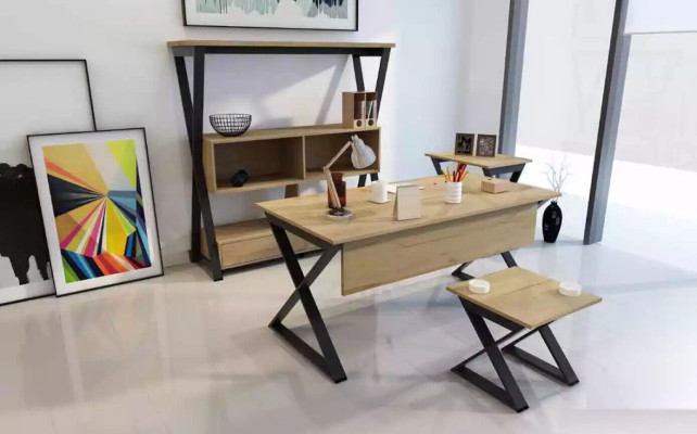 Modern light brown wooden table work tables office furniture designer desk