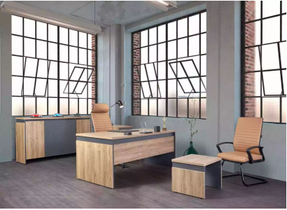 Large Office furniture Set Desk Solid wood Furniture Chest of drawers Brown 4pcs